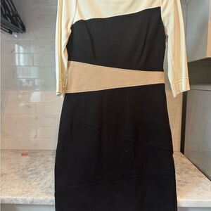 Elegant Black and Cream Dress work business stretchy fitted 6
